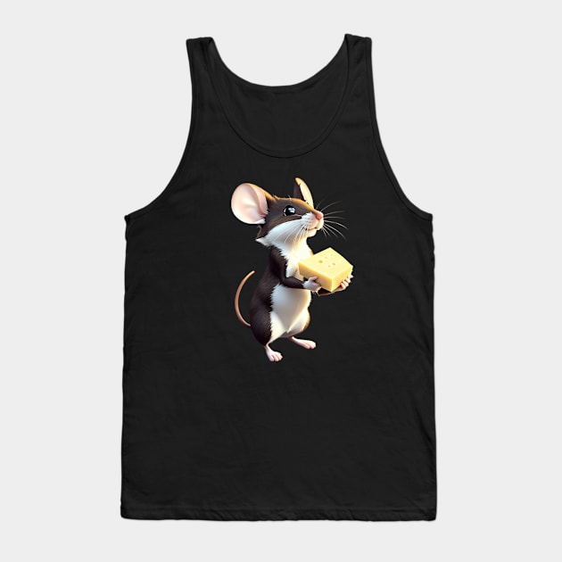 Mouse Eats Cheese: Capture the Charm with our Print-on-Demand Tank Top by BlackCricketdesign